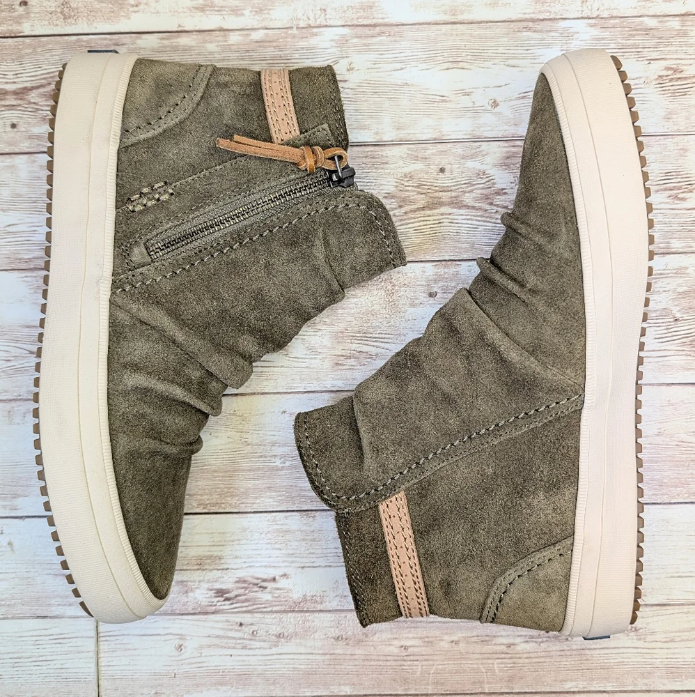 Sperry Suede Leather Ankle Booties Olive Army Green Zipper Women's 7